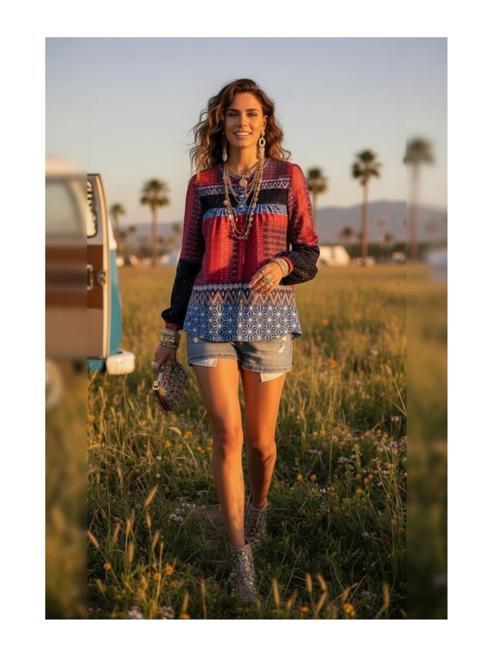 Desigual 𑁍 Mona Fucsias Boho Lace Sleeve Printed Button Down Shirt 𑁍 Blue Pink - Picture 2 of 16